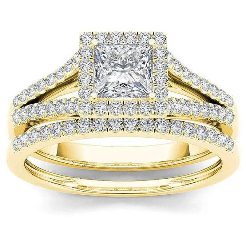 Luxury Wedding Ring for Women: Gold Color/Silver Color AA Princess CZ Modern Fashion Female Accessories for Party - EUFASHIONBAGS