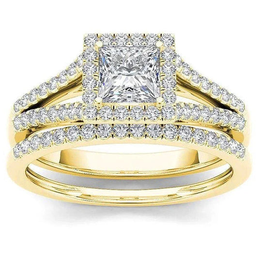 Luxury Wedding Ring for Women: Gold Color/Silver Color AA Princess CZ Modern Fashion Female Accessories for Party - EUFASHIONBAGS