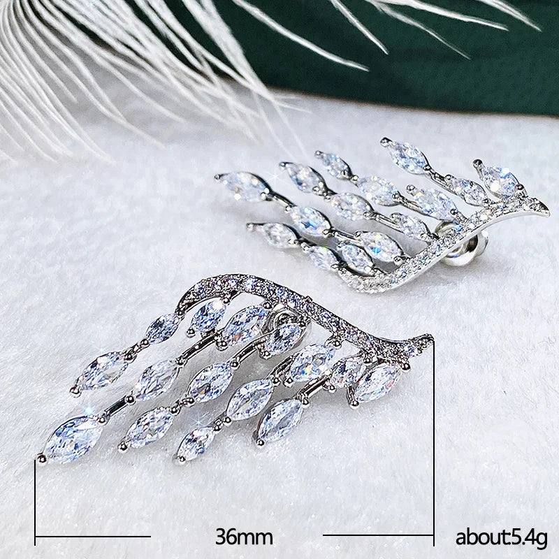 Angel Wing Shaped Stud Earrings for Women Full Bling Bling White CZ Stone Wedding Party Fashion Accessories - EUFASHIONBAGS