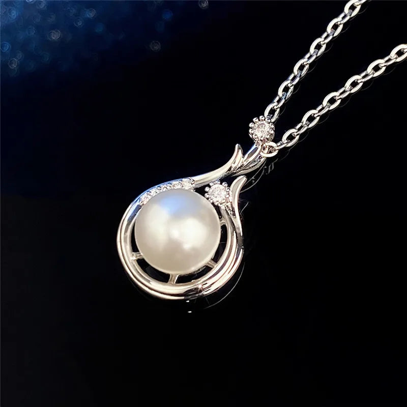 Water Drop Pendant Necklace with Simulated Pearl Engagement Wedding Party Elegant Accessories for Women Fashion Jewelry