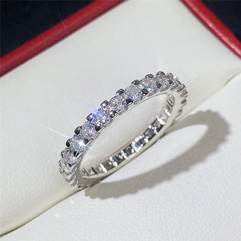 New Trendy Thin Finger Rings Silver Color Band with Shiny Cubic Zirconia Simple Stylish Daily Wear Accessories for Women