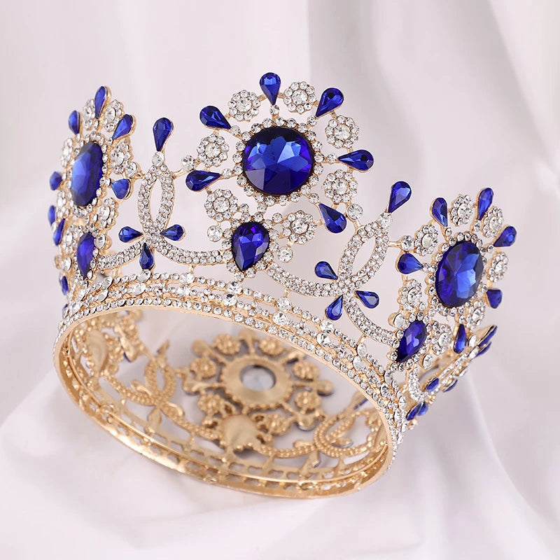 Big Round Tiaras and Crowns Baroque Crystal Wedding Hair Jewelry Accessories Queen Princess Diadem Bridal Ornaments - EUFASHIONBAGS