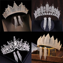 Load image into Gallery viewer, Baroque Luxury Silver Color Crystal Bridal Tiaras Crown With Earrings Rhinestone Pageant Diadem Wedding Hair Accessories Bijoux