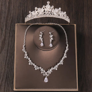 Baroque Costume Bridal Jewelry Sets Rhinestone Crystal Tiara Crown Earrings Necklace Wedding Bride Luxury Jewelry Set Party Gift