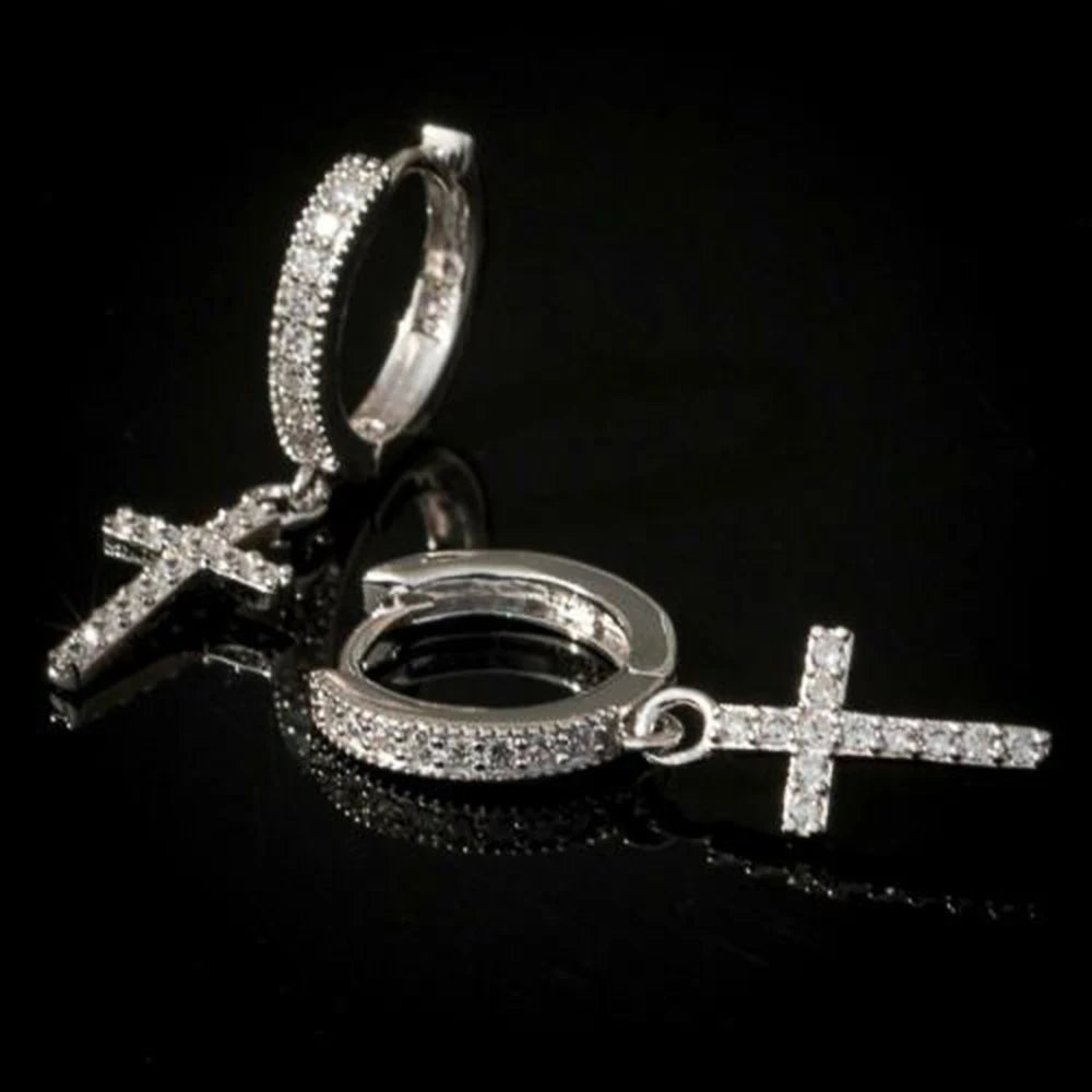 Stylish Arrow Cross-shape Drop Earrings for Women/Men Dazzling Crystal Zirconia Hiphop Party Female/Male Fashion Earrings