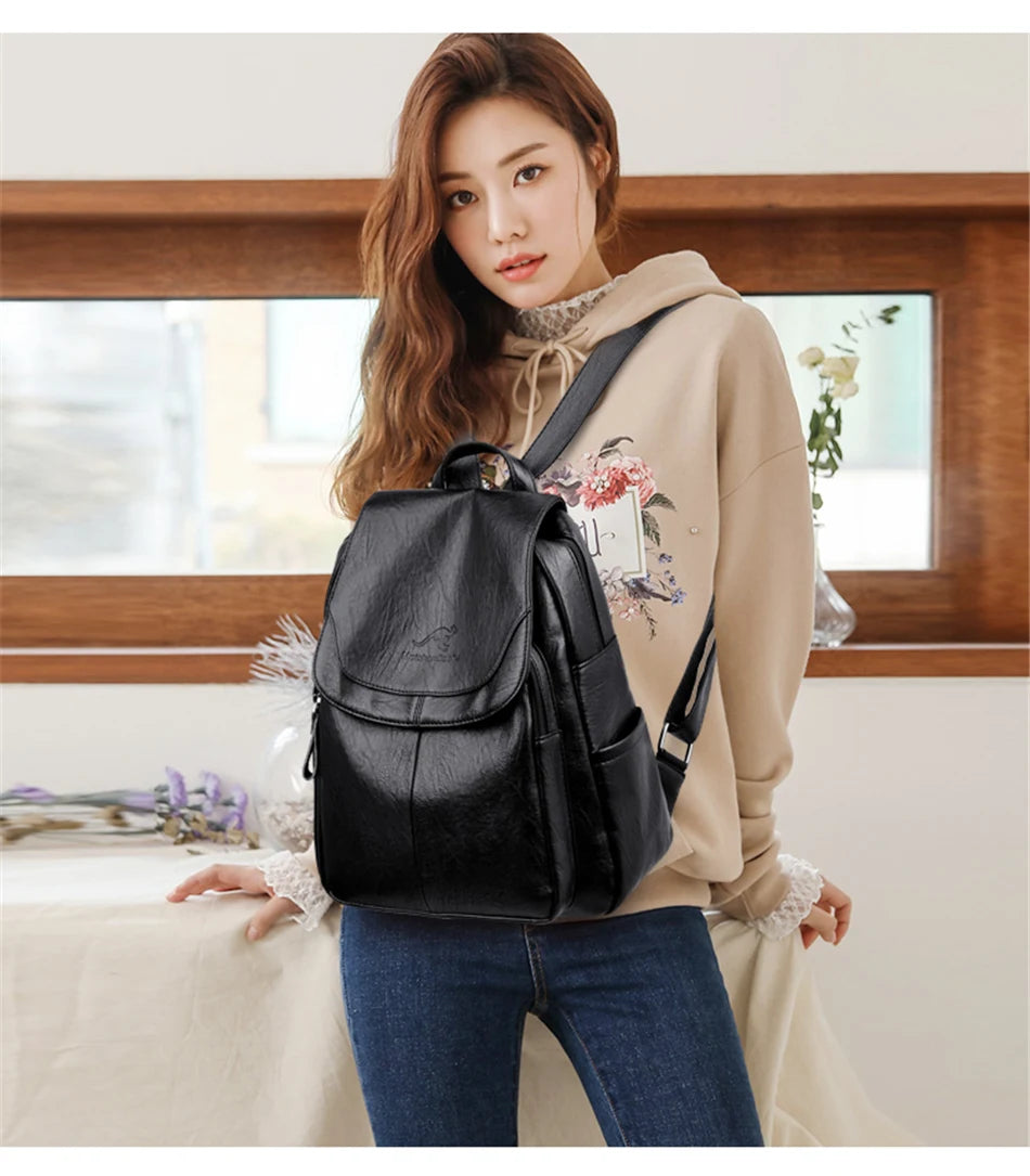 White Women Backpack Female Leather Backpacks Ladies Sac A Dos School Bags for Girls Large Travel Back Pack Rucksacks - EUFASHIONBAGS