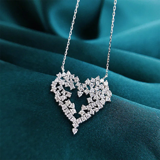 Novel Design Love Pendant Necklace for Women Full Bling Bling Cubic Zirconia Newly Wedding Engagement Trend Heart Jewelry