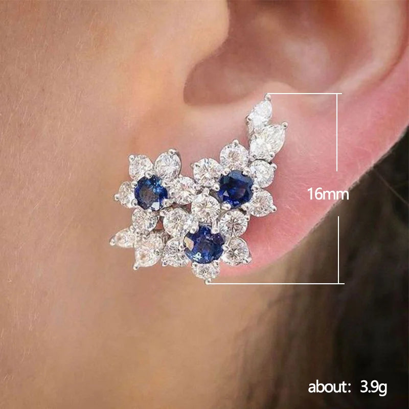 Gorgeous Women's Earrings with Blue/White Round CZ Luxury Female Earrings for Wedding Engagement Party Brilliant Jewelry