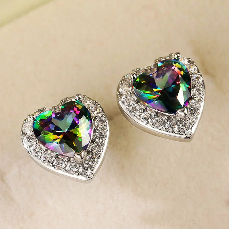 Classic Four Claw Design Multicolor CZ Stud Earrings Women Simple Stylish Female Accessories Daily Wear Versatile Jewelry