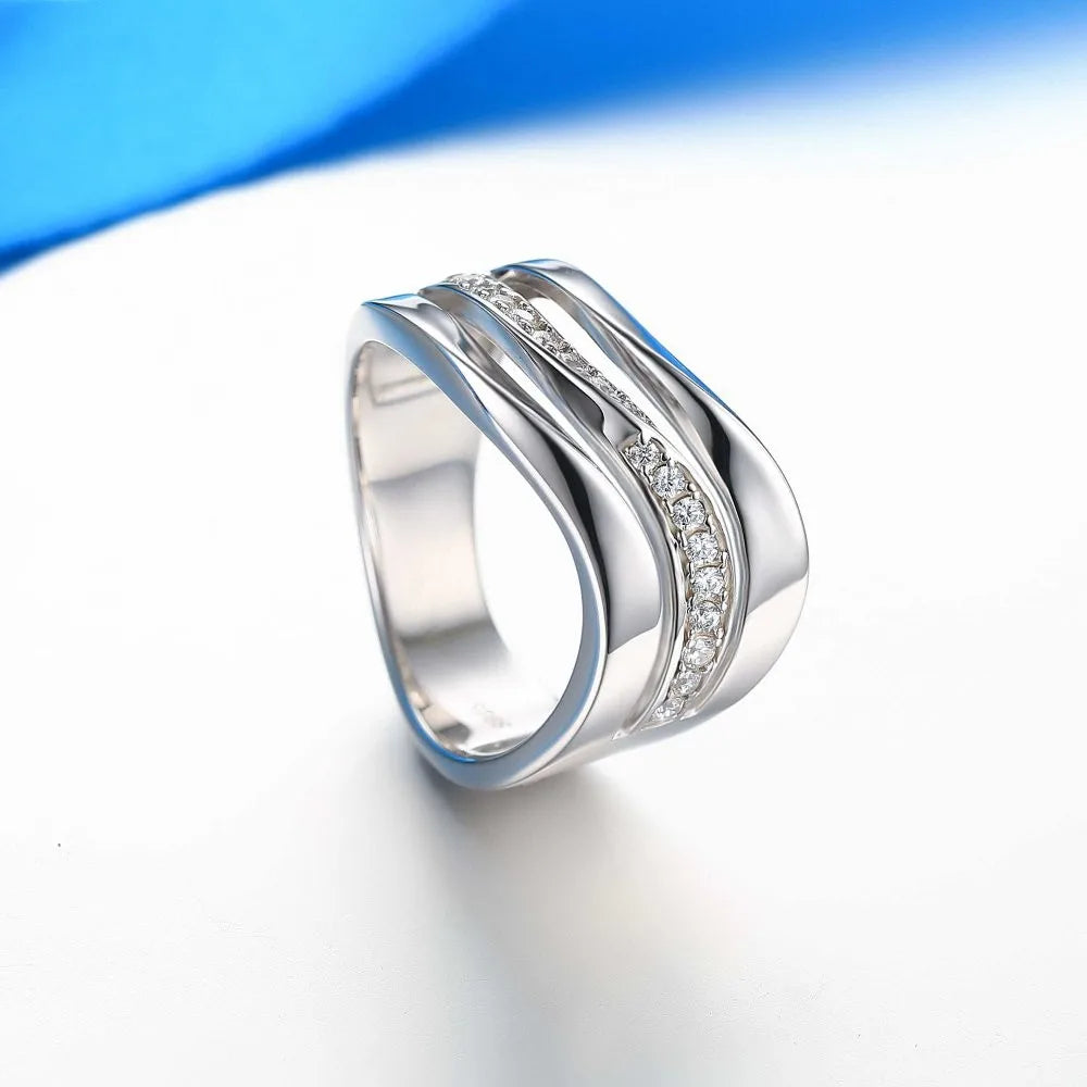 Fashion Contracted Office Lady Finger Rings Silver Color Wave Shape Shine CZ Stone Simple Daily Wear Party Women Jewelry