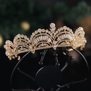 Baroque Retro Gold Color Geometric Crystal Bridal Tiaras Crown Rhinestone Pageant Diadem Bride Headband Wedding Hair Accessories