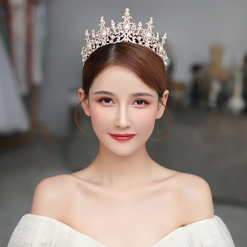 Baroque Luxury Silver Color Crystal Pearls Bridal Tiaras Crowns Rhinestone Pageant Diadem CZ Headbands Wedding Hair Accessories - EUFASHIONBAGS