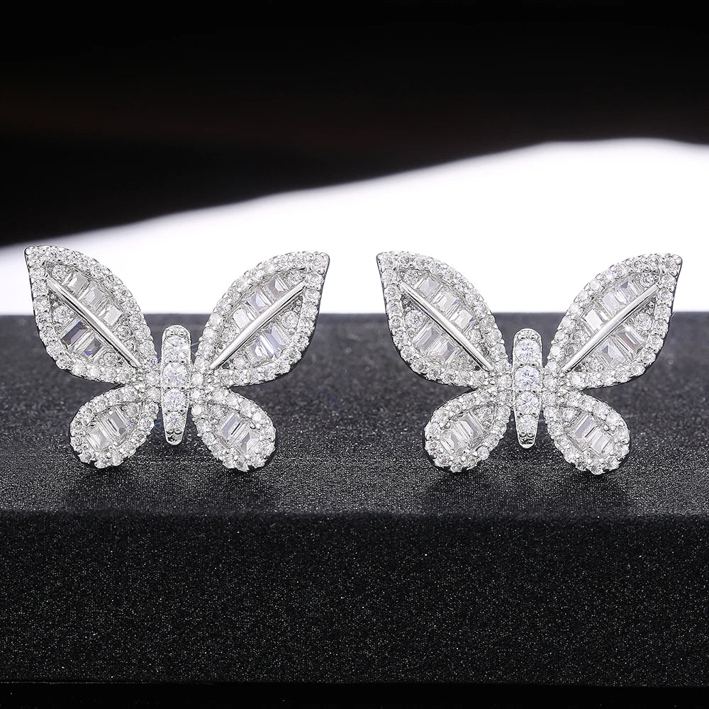 Delicate Butterfly Stud Earring for Women Full Pave CZ Stone Wedding Engagement Party Nice Accessories Beauty Bow Earring - EUFASHIONBAGS