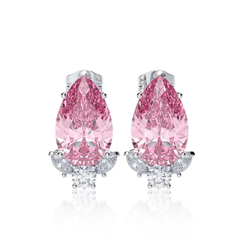 Teardrop CZ Stud Earrings Bridal Wedding Engagement Accessories Pink/Blue Women Earrings Fashion Jewelry