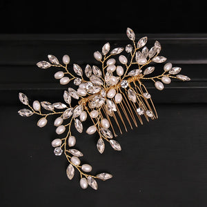 Crystal Rhineston Pearl Bridal Hair Comb Wedding Hair Accessories Head Ornaments Women Tiara Pearl Hair Comb Jewelry Headpiece