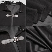 Carica l&#39;immagine nel visualizzatore di Gallery, INCERUN 2023 Fashion Men Cloak Coats Solid Color One Button Lapel Cape Trench Streetwear Winter Faux Blends Overcoat Men Jackets