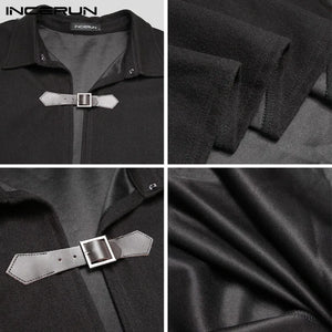 INCERUN 2023 Fashion Men Cloak Coats Solid Color One Button Lapel Cape Trench Streetwear Winter Faux Blends Overcoat Men Jackets