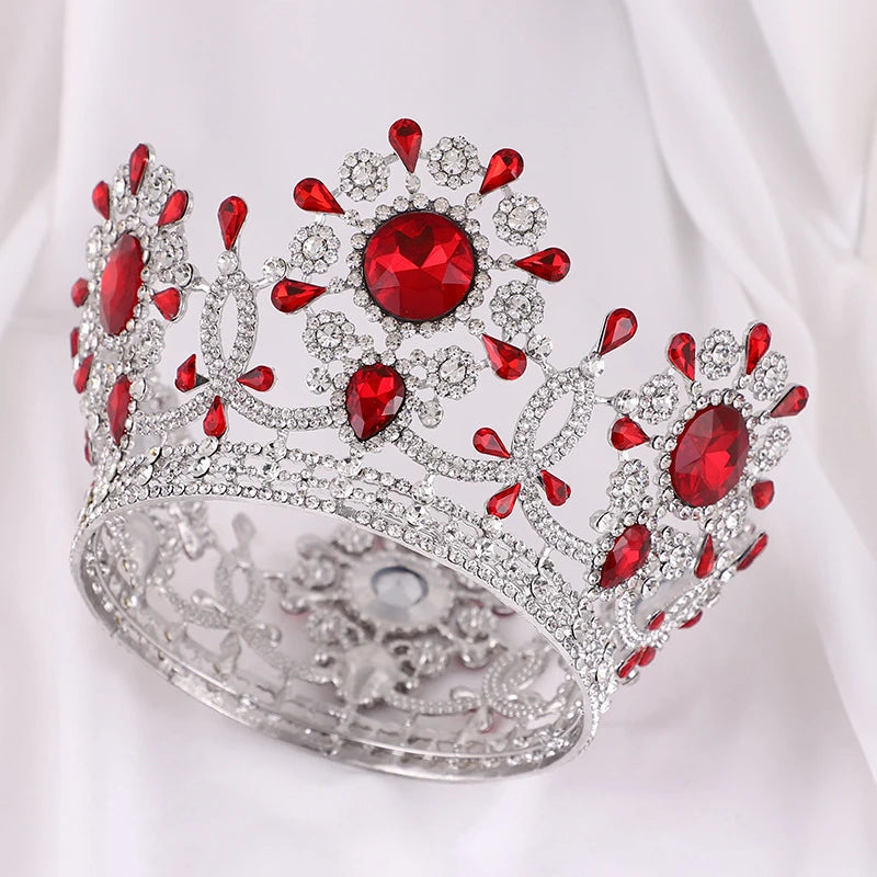 Big Round Tiaras and Crowns Baroque Crystal Wedding Hair Jewelry Accessories Queen Princess Diadem Bridal Ornaments - EUFASHIONBAGS