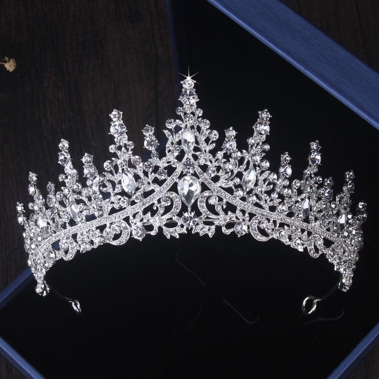 Silver Color Crystal Bridal Jewelry Sets Tiaras Crown Earrings Choker Necklace Set bj43 - www.eufashionbags.com