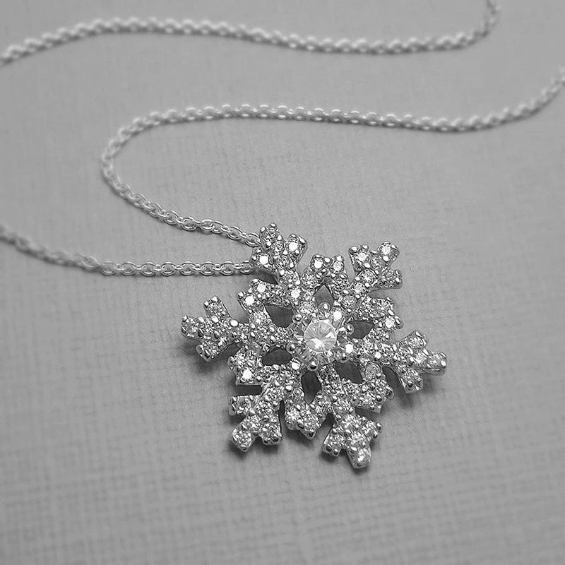 Aesthetic Snowflakes Necklace with Crystal CZ Stone for Women Delicate Winter Accessories Christmas Gifts Fashion Jewelry - EUFASHIONBAGS