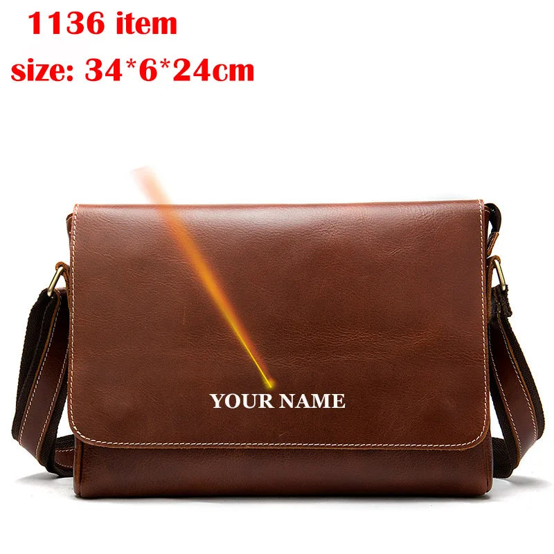 Crazy Horse Leather Men's Briefcases Laptop Bag Office Bags for Men Cover Messenger Bags Men's Leather Bag Computer Bags - EUFASHIONBAGS