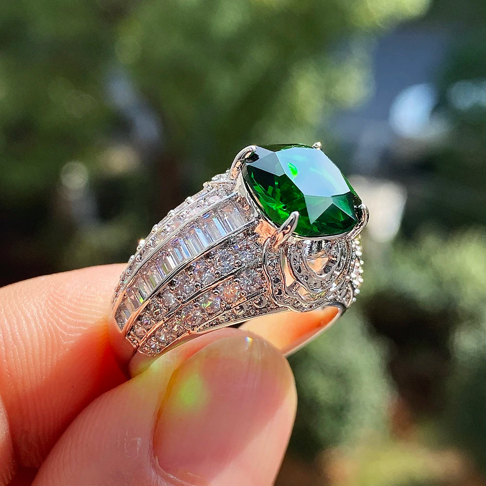 Square Green Stone Women Wedding Rings Micro Paved Shiny CZ Noble Lady Engagement Party Ring Fashion Jewelry - EUFASHIONBAGS