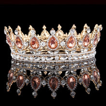 画像をギャラリービューアに読み込む, Bride Royal Pink Crystal Queen King Tiaras Baroque Round Crowns Big Rhinestone Pageant Diadem Headband Wedding Hair Accessories