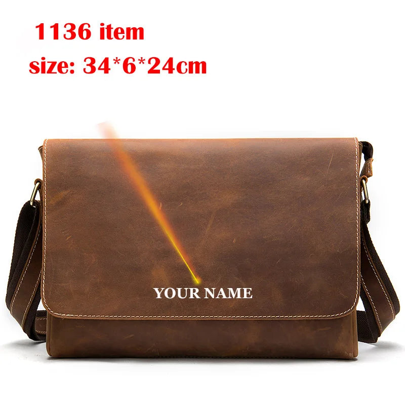 Crazy Horse Leather Men's Briefcases Laptop Bag Office Bags for Men Cover Messenger Bags Men's Leather Bag Computer Bags - EUFASHIONBAGS