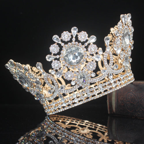 Large Round Royal Crystal Tiaras and Crowns Queen King Crown For Women Girl Diadem Prom Pageant Tiara Hair Jewelry Accessories