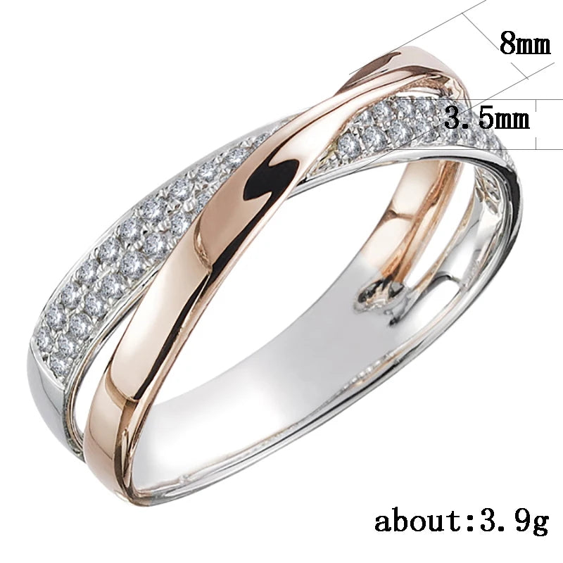 Two Tone X Shape Cross Ring for Women Wedding Trendy Jewelry Dazzling CZ Stone Large Modern Rings Anillos