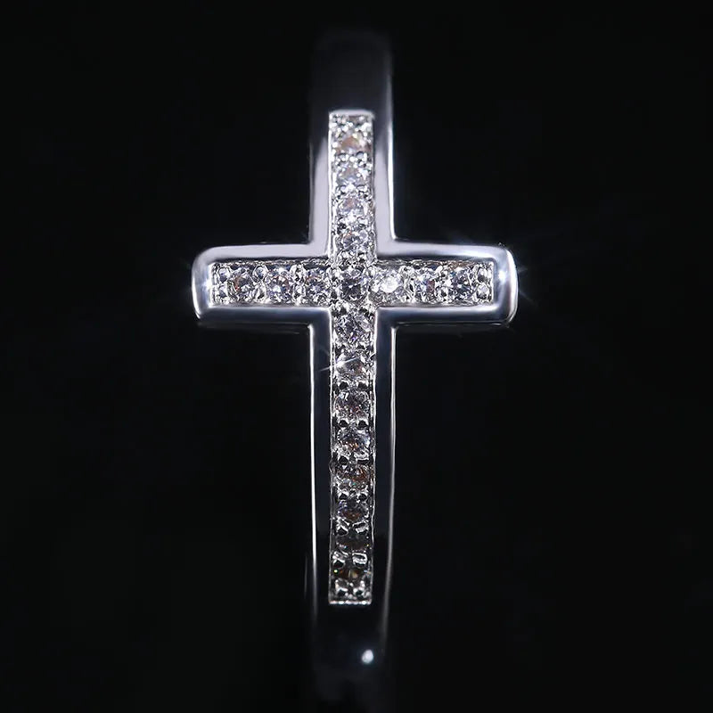 Simple Cross Women Finger Ring Inlaid Shine CZ Stone Daily Wear Fashion Rings Anniversary Girl Gift Versatile Jewelry Hot