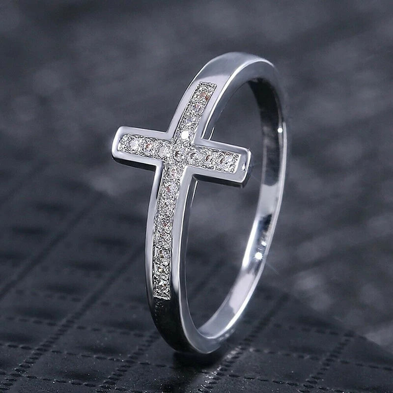 Simple Cross Women Finger Ring Inlaid Shine CZ Stone Daily Wear Fashion Rings Anniversary Girl Gift Versatile Jewelry Hot