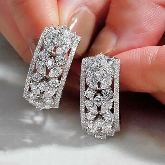 Geometric Long Stud Earrings for Women Full Paved Brilliant Cubic Zirconia Stone Fashion Wedding Engagement Jewelry Newly