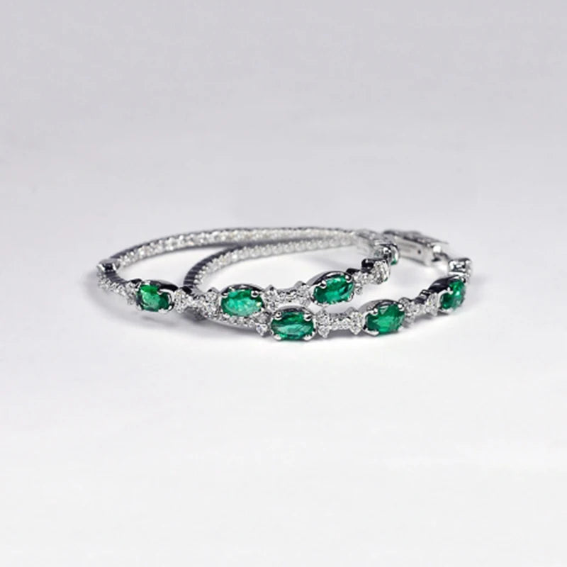 Gorgeous Green CZ Hoop Earrings for Women Wedding Engagement Party Noble Accessories Full Cubic Zirconia Fashion Jewelry