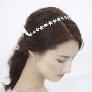 Handmade Crystal Star Hairbands Ribbon Bridal Headband Rhinestone Tiaras Crown Diadem Wedding Hair Accessories Women Head Pieces