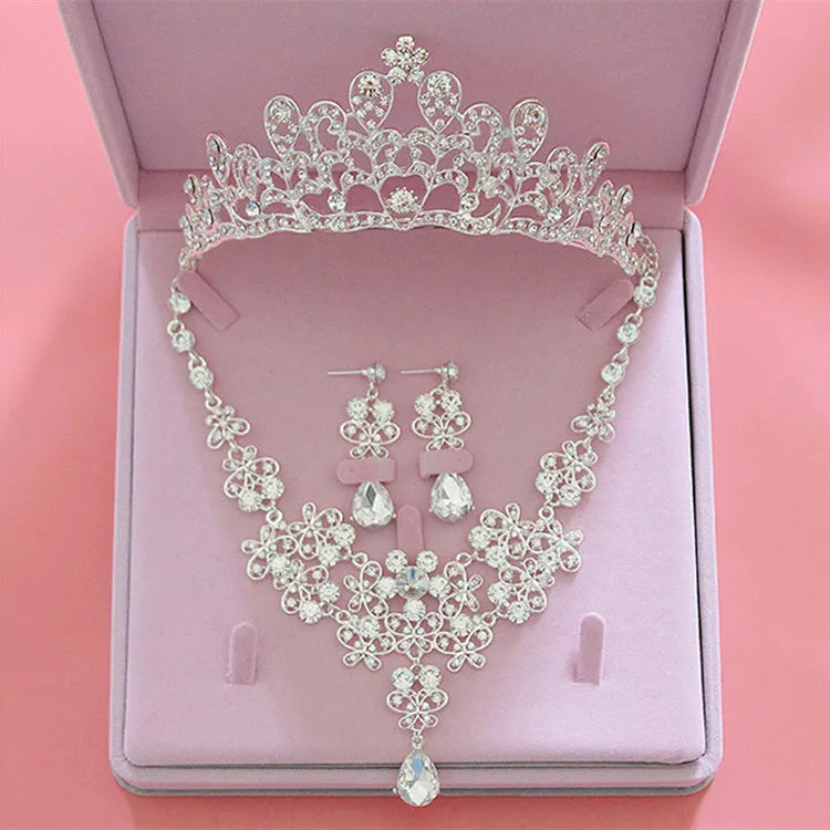 High Quality Fashion Crystal Wedding Bridal Jewelry Sets Women Bride Tiara Crowns Earring Necklace Wedding Jewelry Accessories - EUFASHIONBAGS