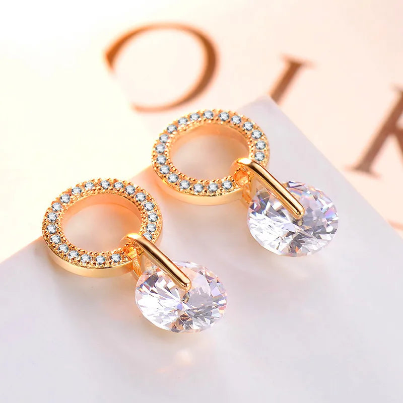 Partysu Style Brilliant Cubic Zirconia Women Drop Earrings 4 Colors Simple Stylish Female Delicate Earring Jewelry