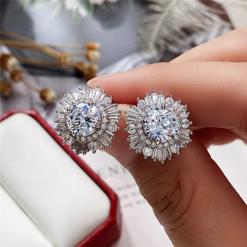 Women Stud Earrings Full Cubic Zirconia Brilliant Wedding Accessories High Quality Ear Piercing Earrings Jewelry