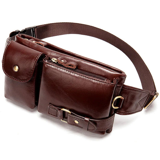 Genuine Leather Waist Packs Men Waist Bags Fanny Pack Belt Bag Phone Bags Travel Waist Pack Male Small Waist Bag Leather - EUFASHIONBAGS