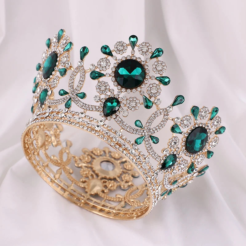 Big Round Tiaras and Crowns Baroque Crystal Wedding Hair Jewelry Accessories Queen Princess Diadem Bridal Women Hair Ornaments - EUFASHIONBAGS