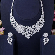 Laden Sie das Bild in den Galerie-Viewer, Flower Leaf Drop Cubic Zircon Women Necklace Earrings Jewelry Set cw51 - www.eufashionbags.com