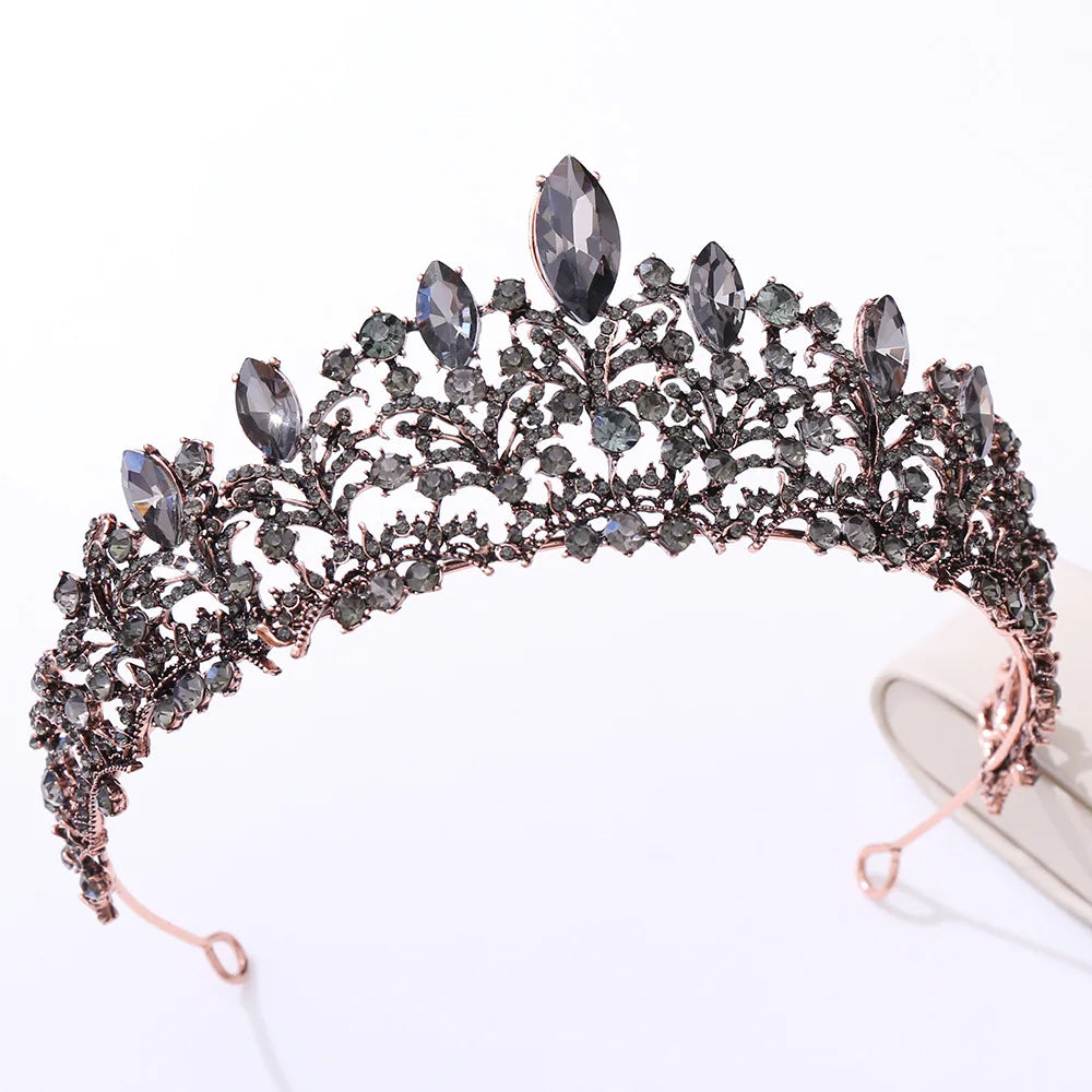 Baroque Retro Violet Purple Black Crystal Bridal Crowns Pageant Diadem Veil Tiaras Bride Noiva Headband Wedding Hair Accessories - EUFASHIONBAGS