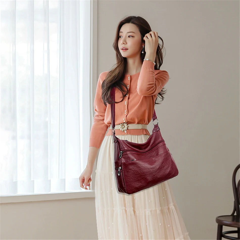 3 Layers Zippers Shoulder Handbag High Quality Big Shoulder Crossbody Bags Luxury Designer Messenger Sac Small Casual Tote Bags - EUFASHIONBAGS