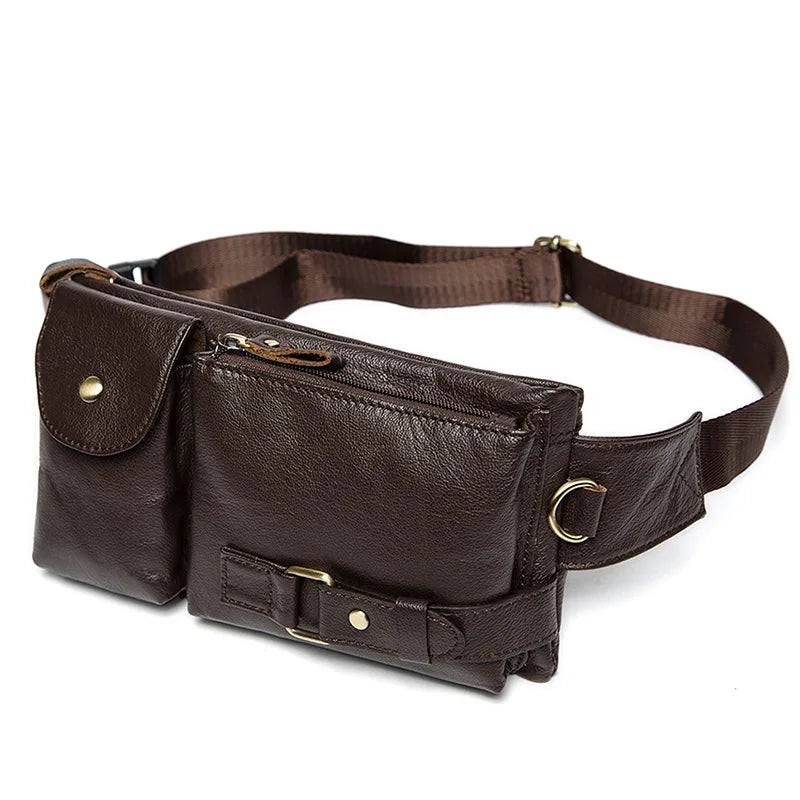 Genuine Leather Waist Packs Men Waist Bags Fanny Pack Belt Bag Phone Bags Travel Waist Pack Male Small Waist Bag Leather - EUFASHIONBAGS