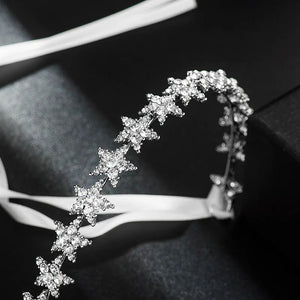 Handmade Crystal Star Hairbands Ribbon Bridal Headband Rhinestone Tiaras Crown Diadem Wedding Hair Accessories Women Head Pieces