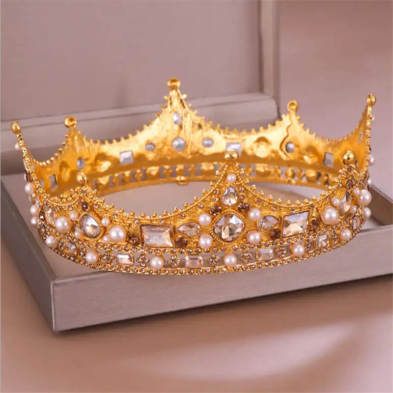 Royal Crowns Queen King Pageant Prom Tiara Diadem Vintage Men Crown Head Jewelry Accessories Hair Ornaments - EUFASHIONBAGS