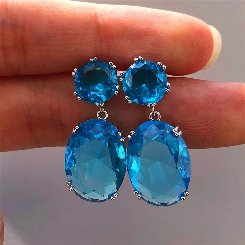 Simple Stylish Big Oval CZ Women Drop Earrings Elegant Female Accessories Brilliant Cubic Zirconia Earring Trendy Jewelry