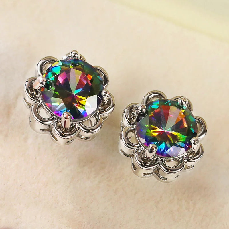 Classic Four Claw Design Multicolor CZ Stud Earrings Women Simple Stylish Female Accessories Daily Wear Versatile Jewelry