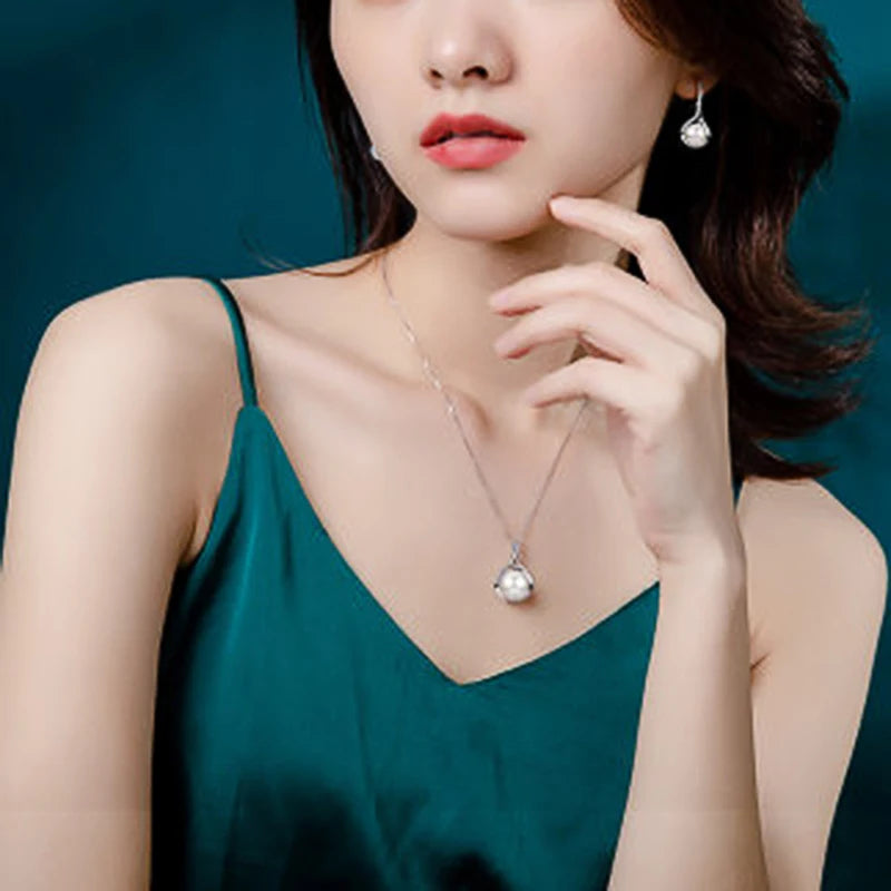 Water Drop Pendant Necklace with Simulated Pearl Engagement Wedding Party Elegant Accessories for Women Fashion Jewelry