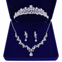 Cargar imagen en el visor de la galería, Luxury Crystal Leaf Bridal Jewelry Sets Rhinestone Crown Tiaras Necklace Earrings Set for Bride African Beads Jewelry Sets Gift